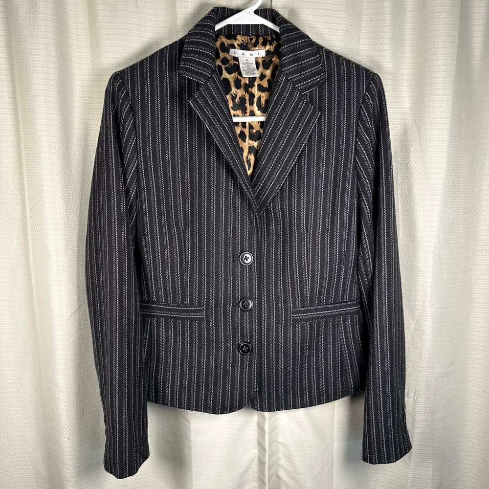 CAbi Black and White Striped Blazer
